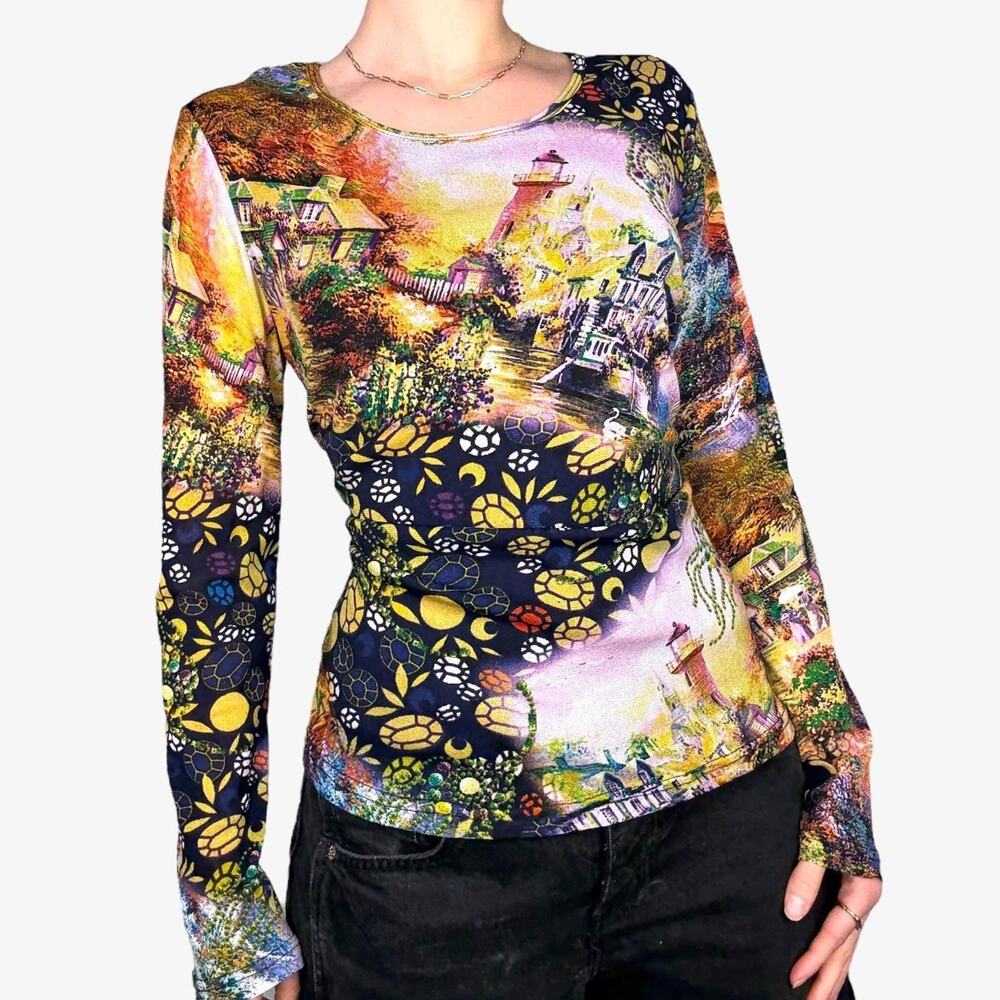 Vicolo mesh printed long sleeve top graphic - size large